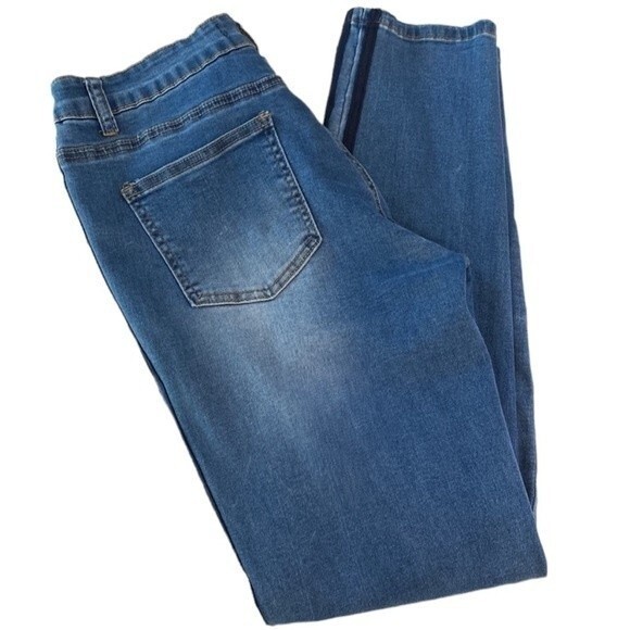 Bamboo Distressed Mid-Rise Skinny Jean Stripe Detail Faded Whisker Stretchy Soft - Picture 16 of 16